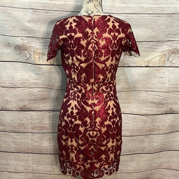 Dress the Population Dress Sequins Lace Sheer Size Small Maroon Wine Color - Picture 5 of 8